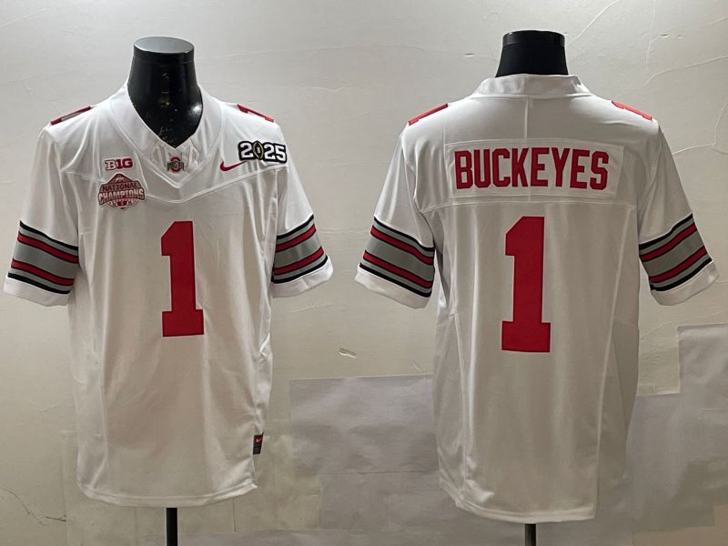 Men Ohio State Buckeyes #1 Buckeyes White Three generations Nike 2025 NCAA Jersey